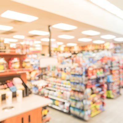 Aisels of snacks and foods in a convenience store